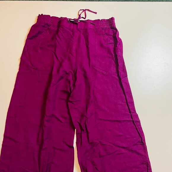 NWT Ann Taylor LOFT Linen TALL LONG Trouser Pant Paperbag Wide Leg Purple Travel - Picture 2 of 9